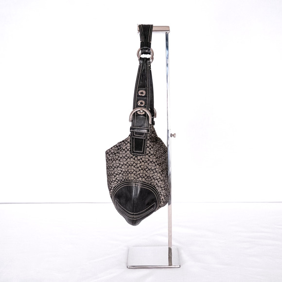 Coach Y2K Signature Hobo Shoulder Bag Small C Logo Gray w/ Black Leather F02158 - Picture 4 of 10